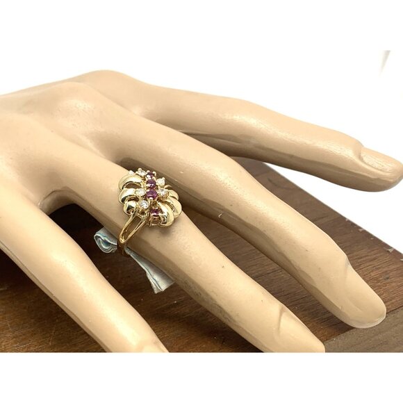 Red Gemstone Cocktail Ring 14k Yellow Gold Estate Jewelry Women's Size 7 - Picture 5 of 14
